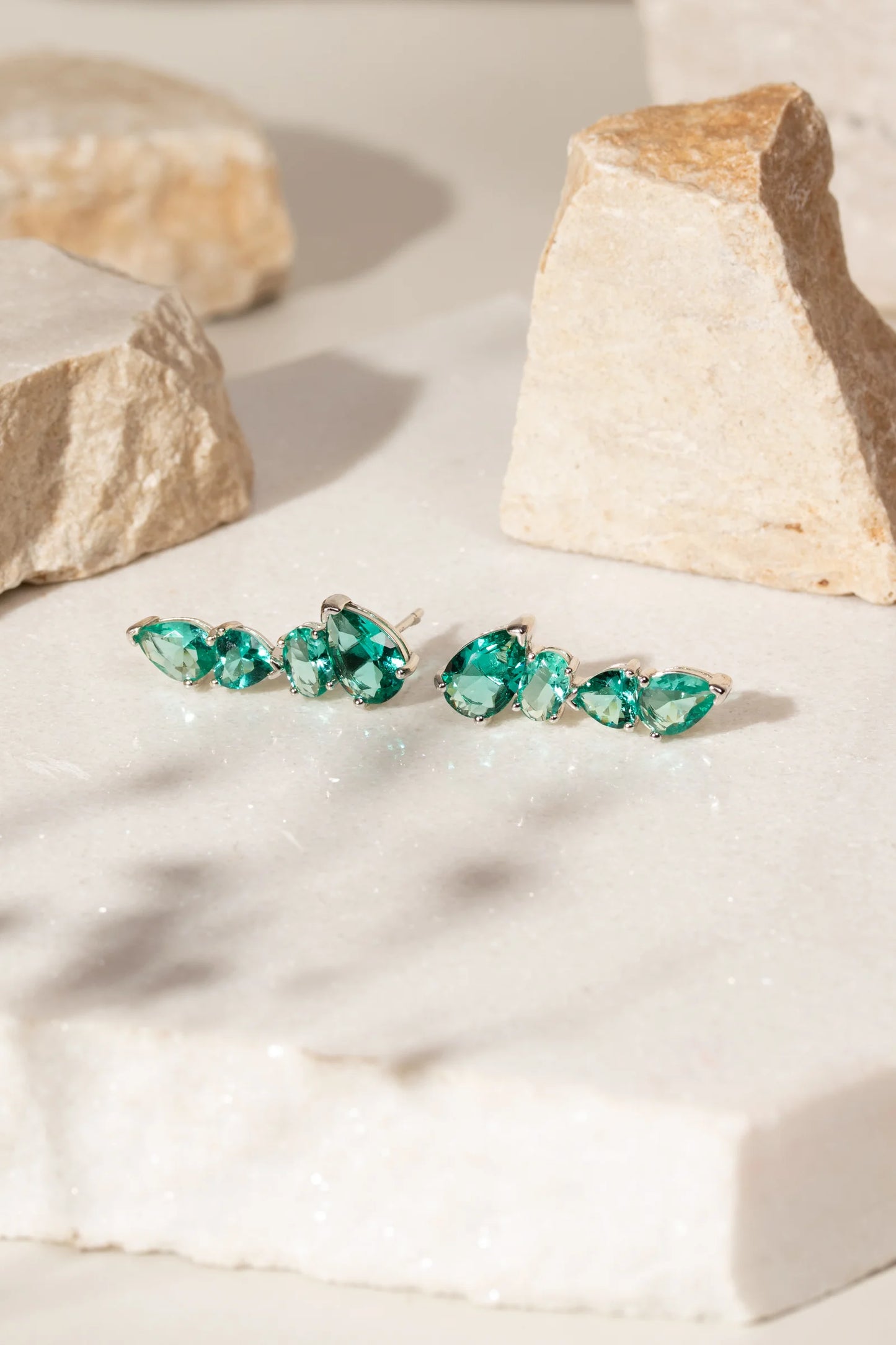 Paraiba Crystal Ear Cuff Bright Shapes Green Earrings