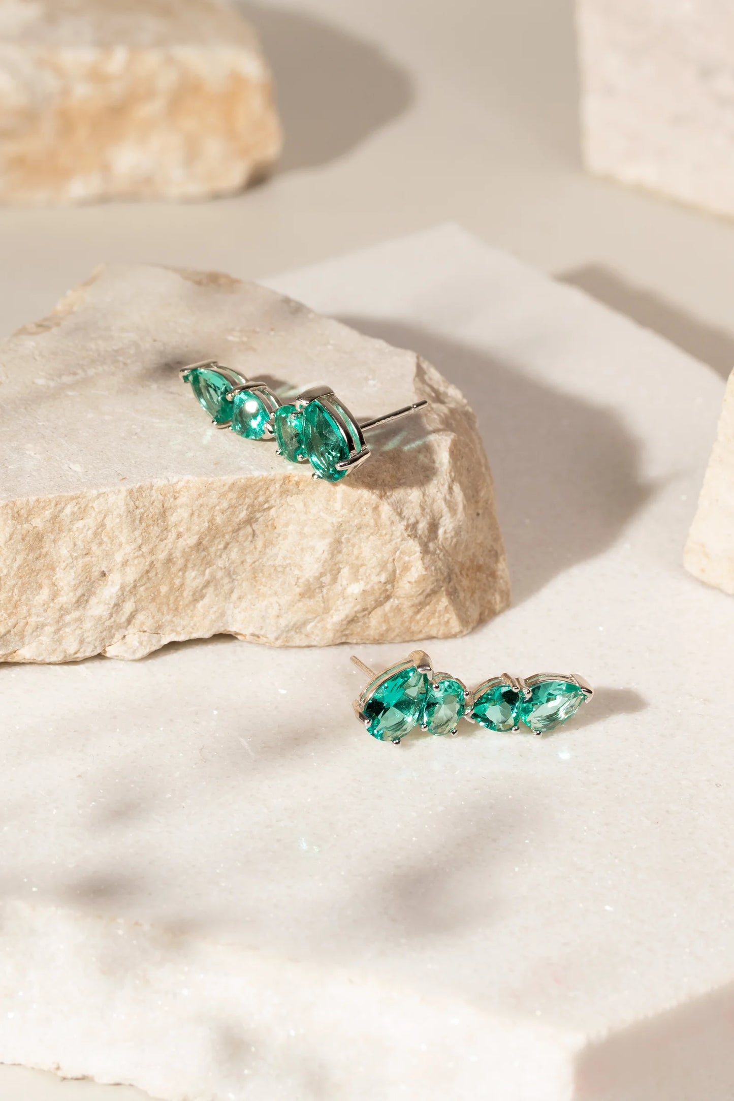Paraiba Crystal Ear Cuff Bright Shapes Green Earrings