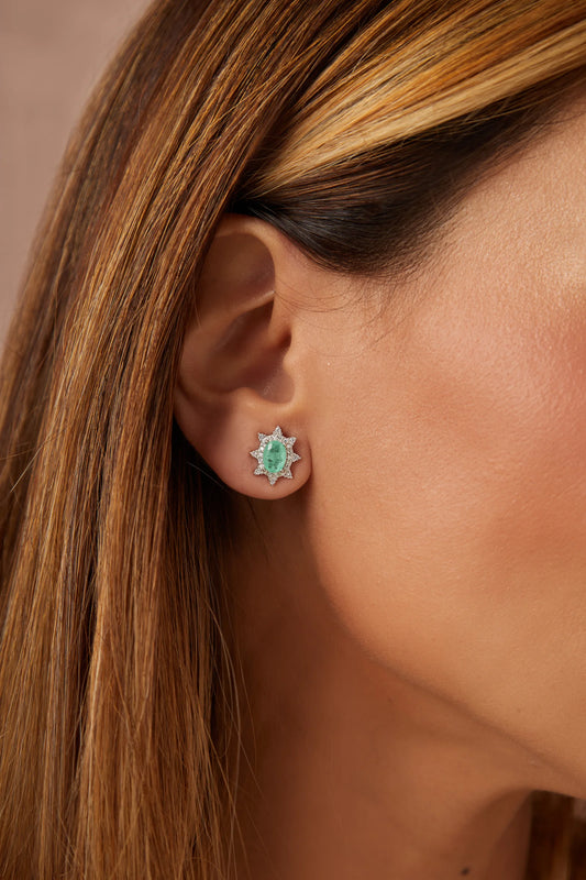 Fusion Colombian Emerald & White Zircon Earrings