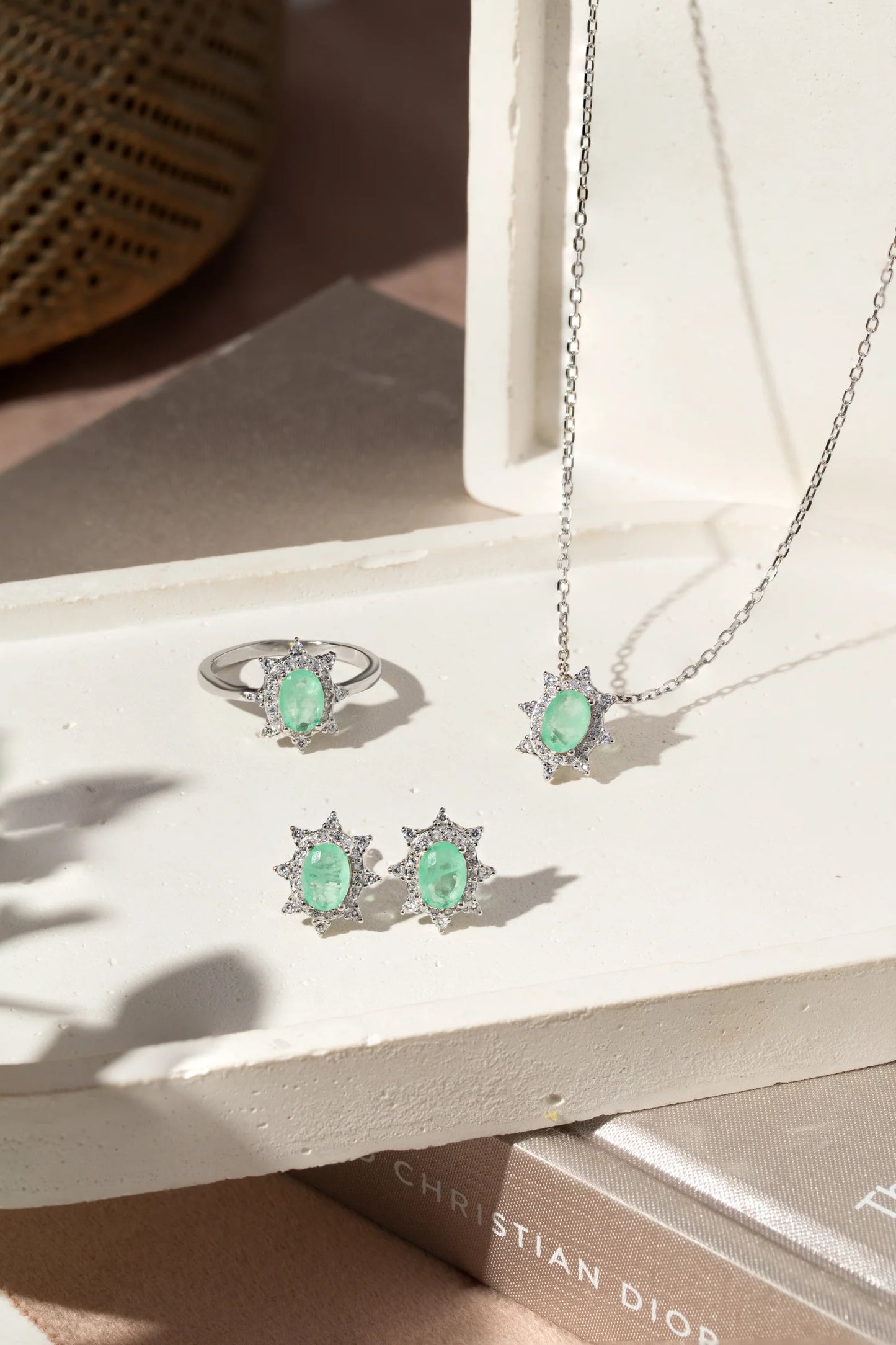 Fusion Colombian Emerald & White Zircon Earrings