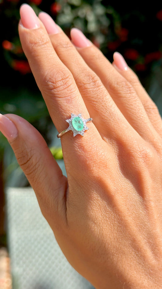 Fusion Colombian Emerald & White Zircon Ring