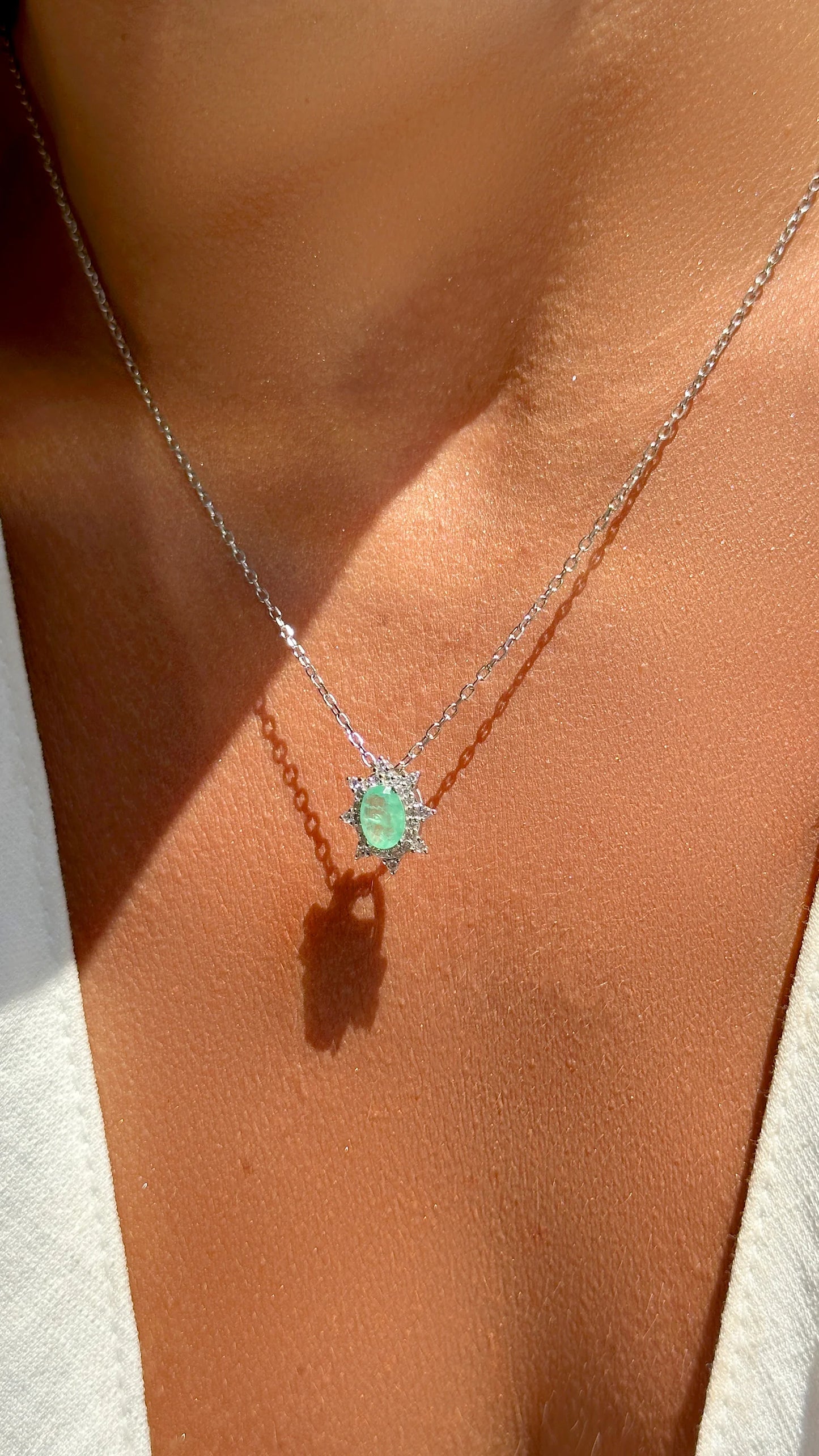 Colombian Emerald Fusion & White Zircon Necklace