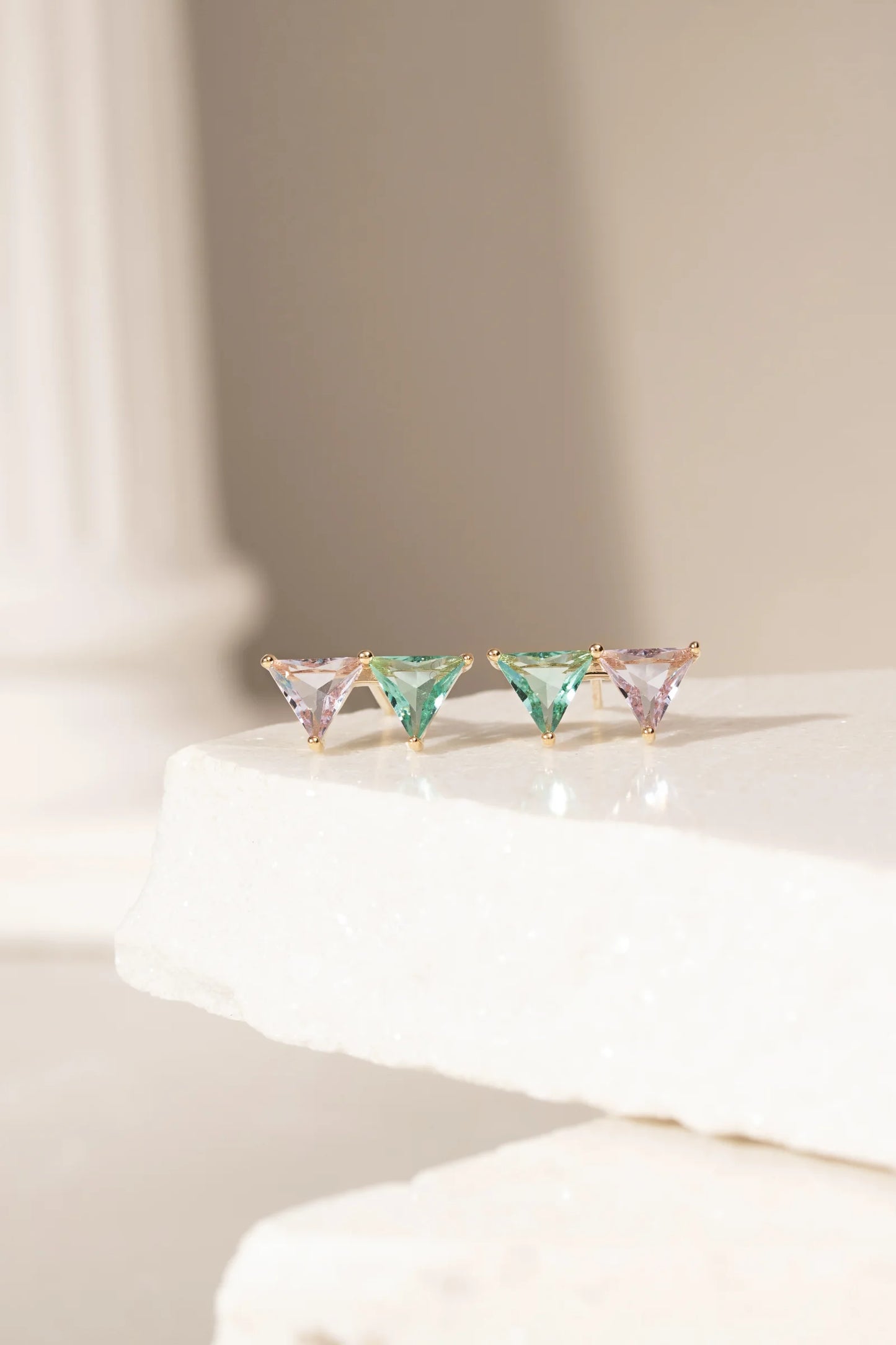 Paraiba Crystal Tanzanite Two Triangles Earrings