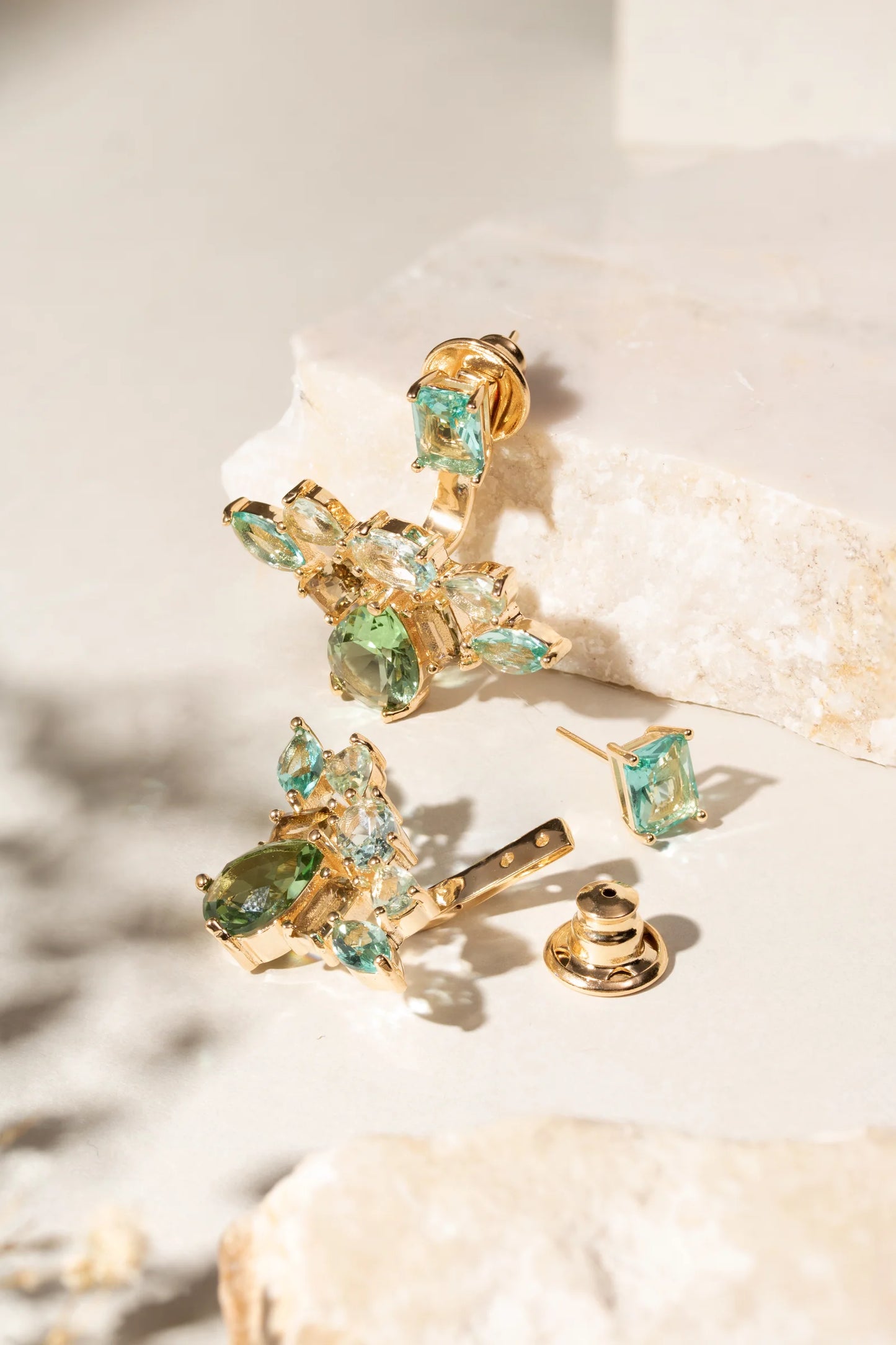 Blue Topaz/Green Amethyst/Smoky Topaz Crystal Earrings