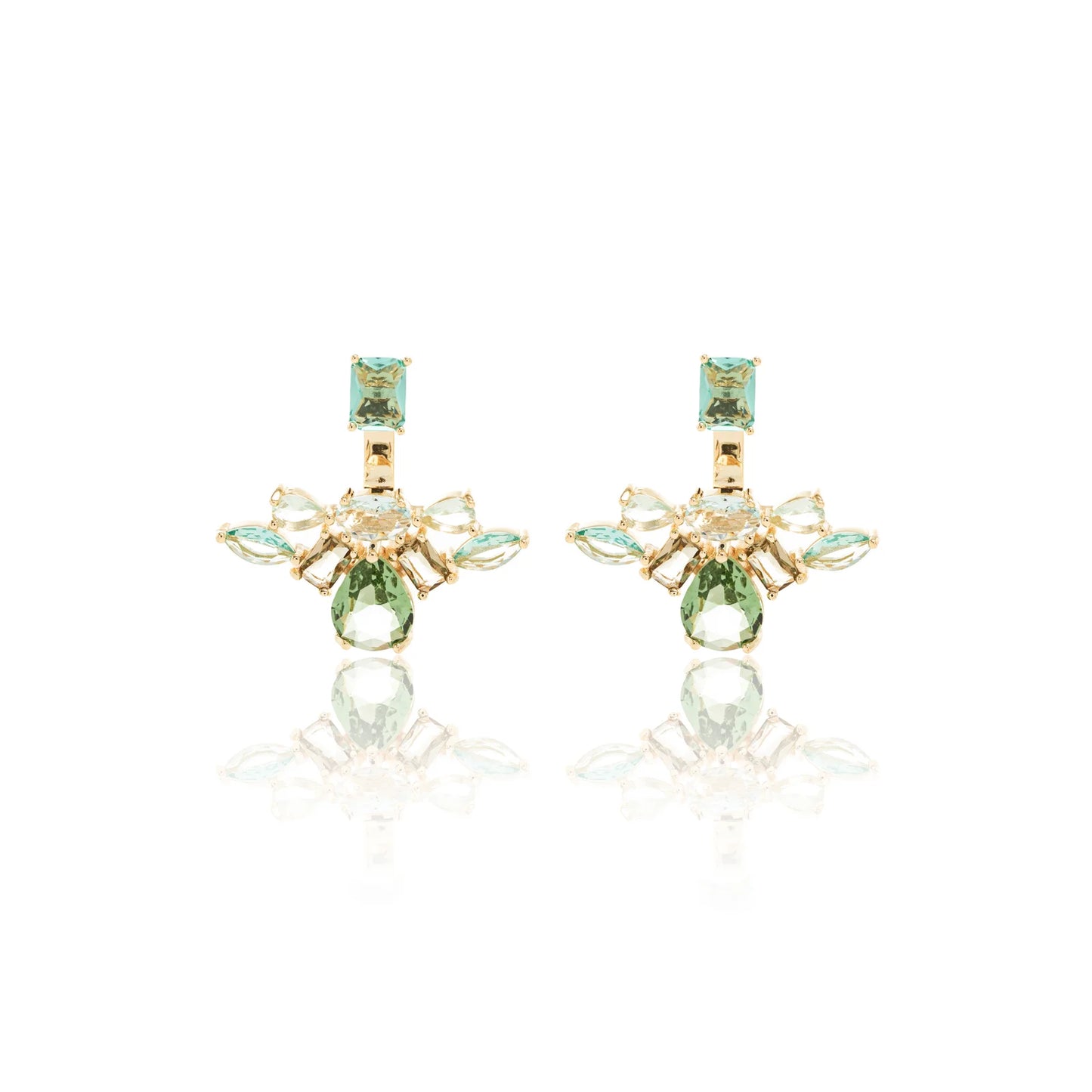 Blue Topaz/Green Amethyst/Smoky Topaz Crystal Earrings