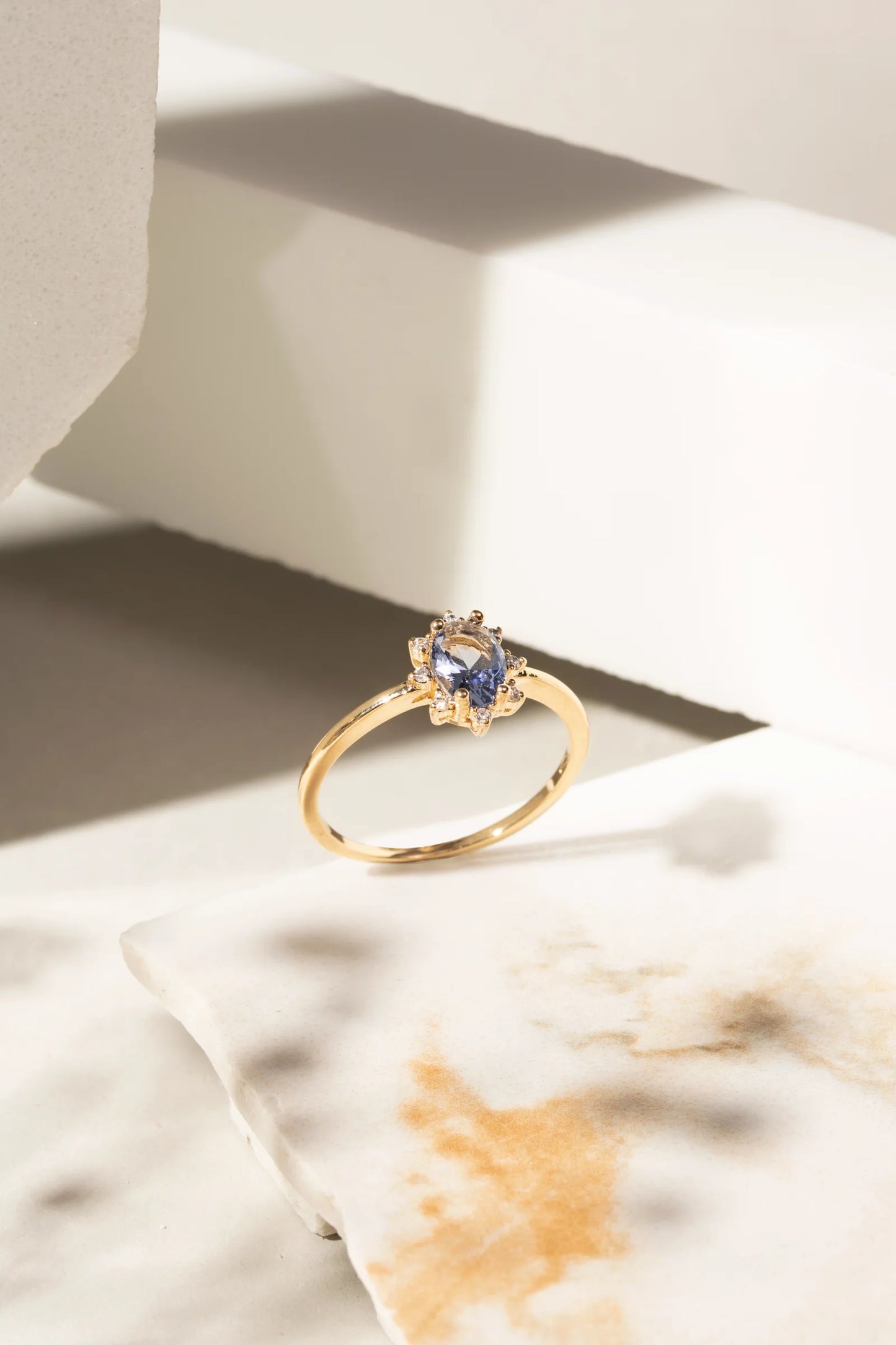 London Blue Crystal & White Zircon Ring