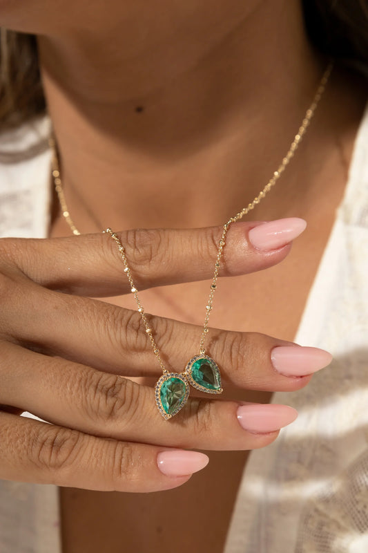 Paraiba Crystal & White Zircon Drops Scapular Necklace