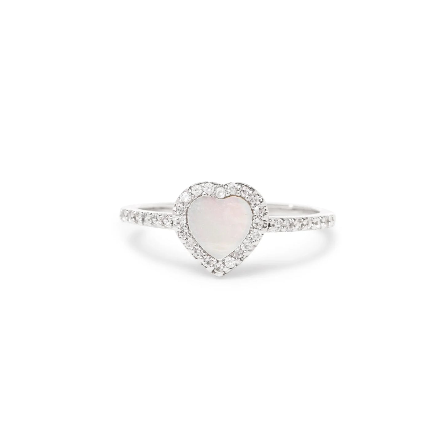 Mother of Pearl & White Zircon Heart Ring