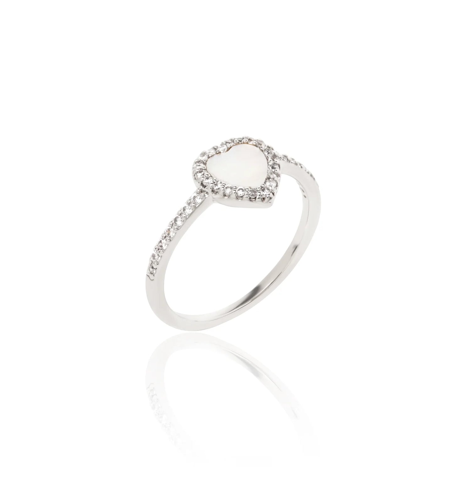 Mother of Pearl & White Zircon Heart Ring