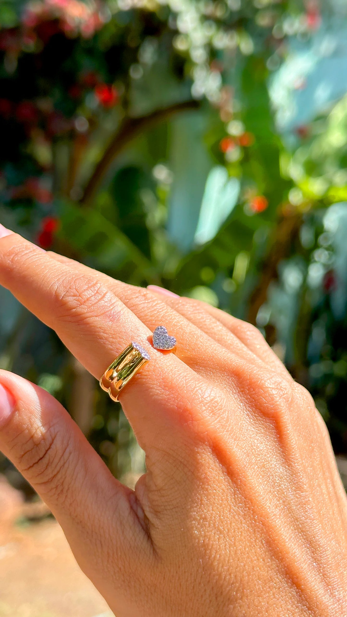 Mini Hearts studded with White Zircons Open Ring