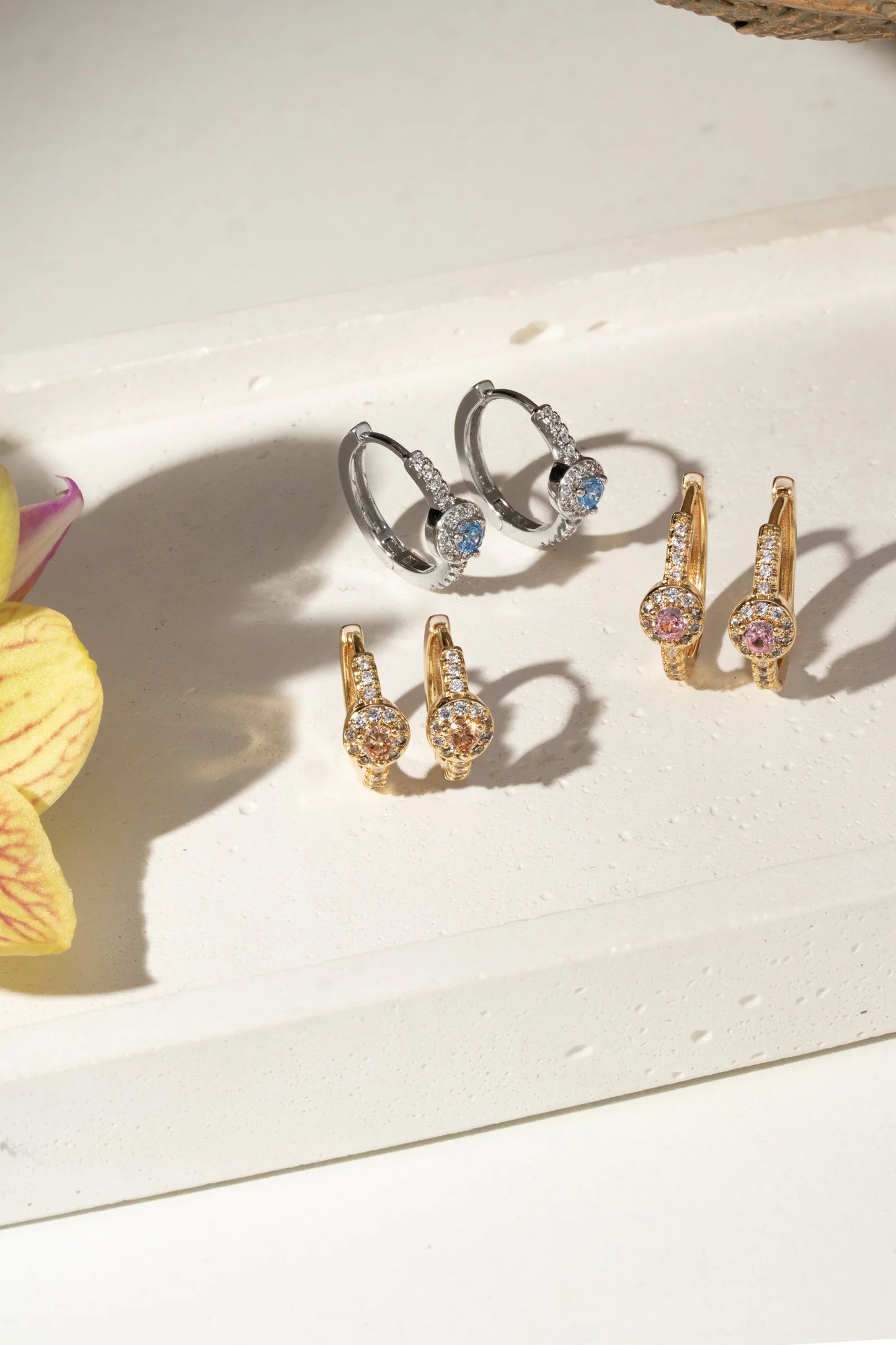 Citrine Crystal 14mm/Blue Topaz 16mm/Rose Quartz 18mm Earrings