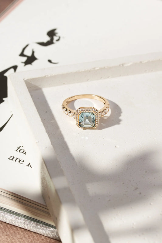 London Blue Crystal & White Zircon Square Ring