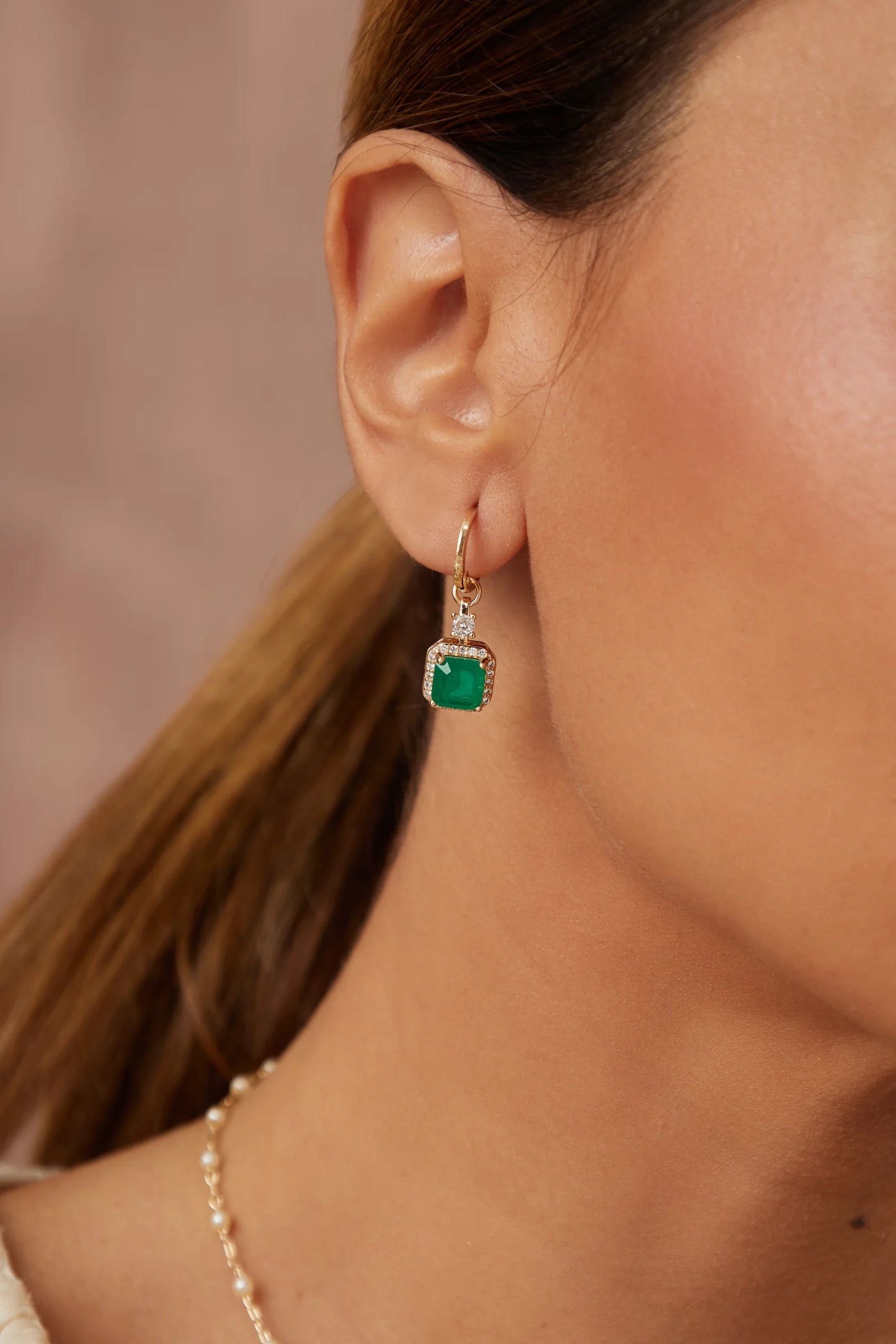 Colombian Emerald Fusion & White Zircon Square Earrings