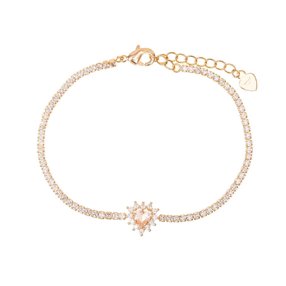 Morganite Crystal with White Zircon Heart Bracelet