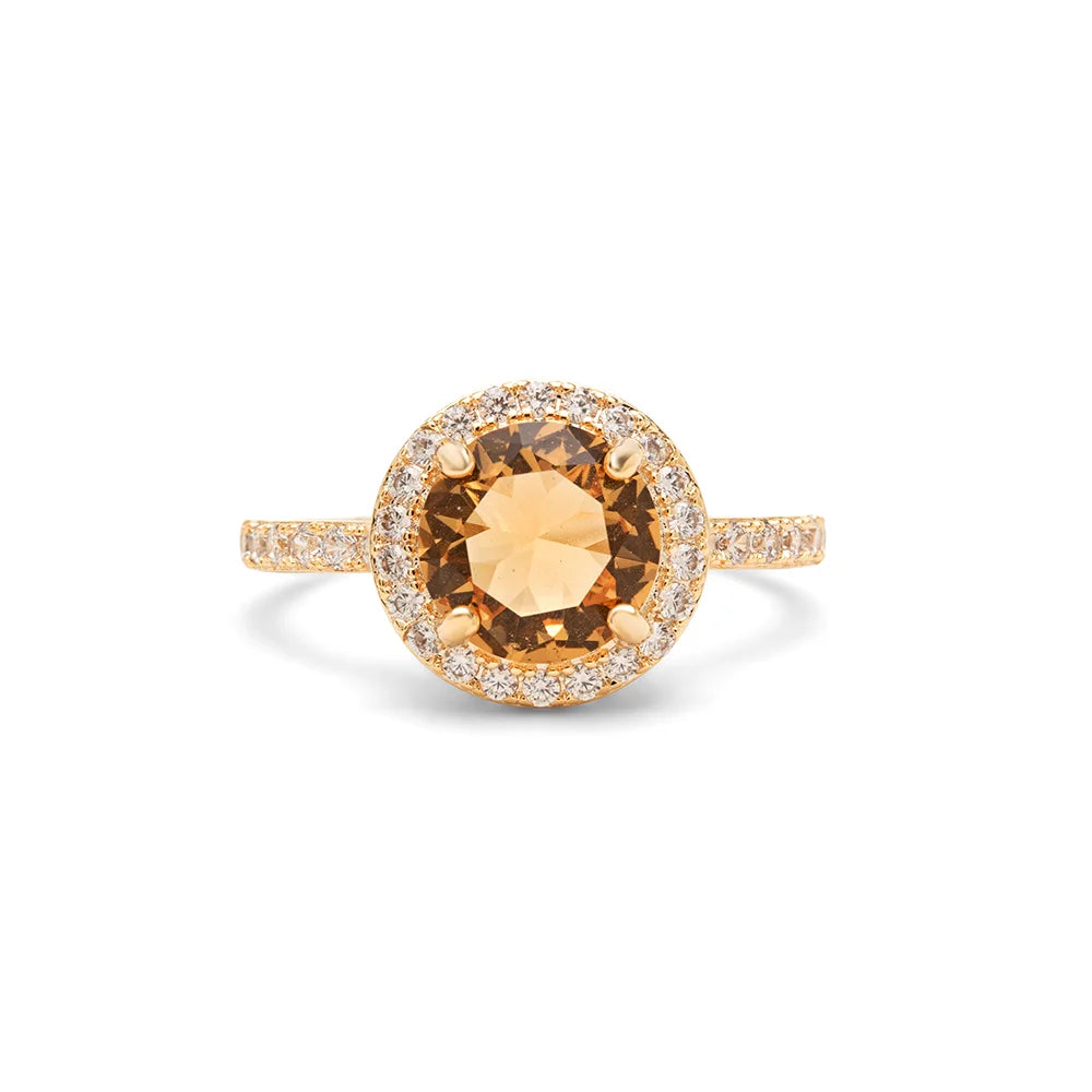 Round White Zircon Citrine Crystal Ring