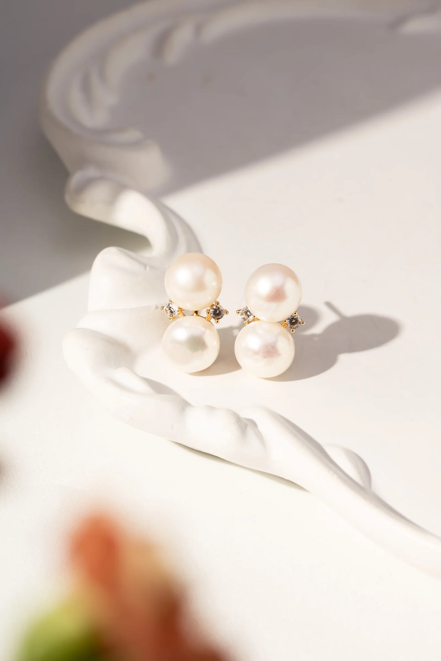 Shell Pearl & White Zircon Sphere Earrings