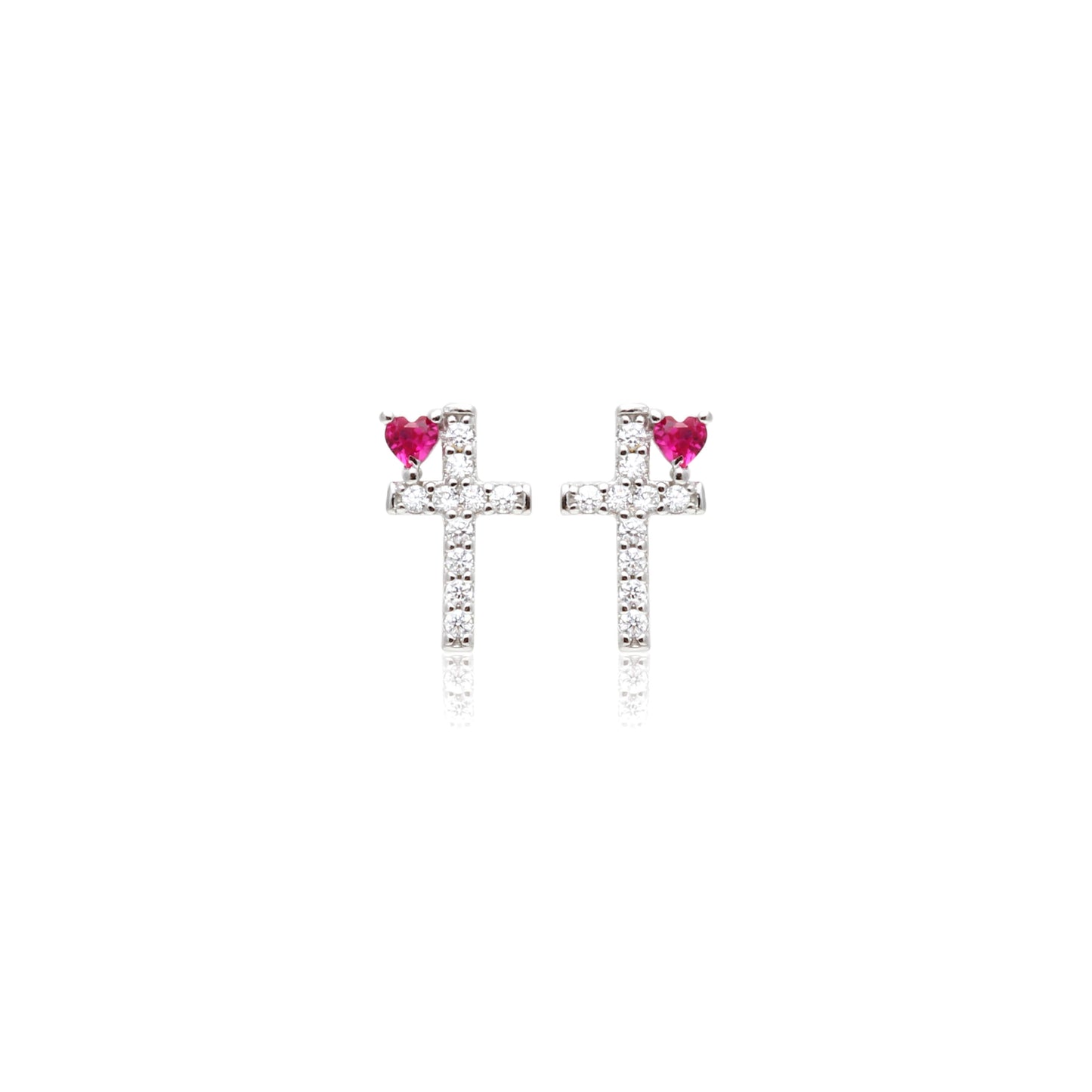 Pink Tourmaline Crystal and White Zircon Cross & Heart Earrings