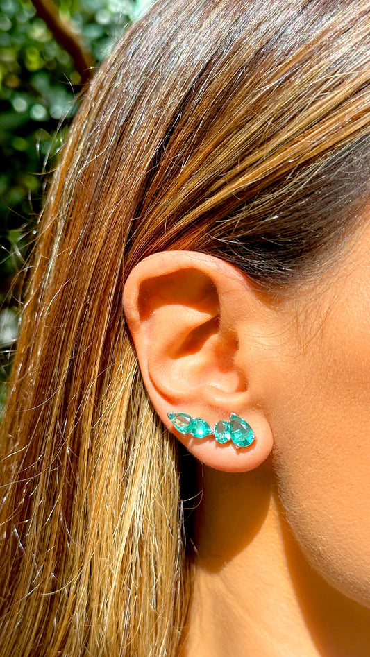 Paraiba Crystal Ear Cuff Bright Shapes Green Earrings