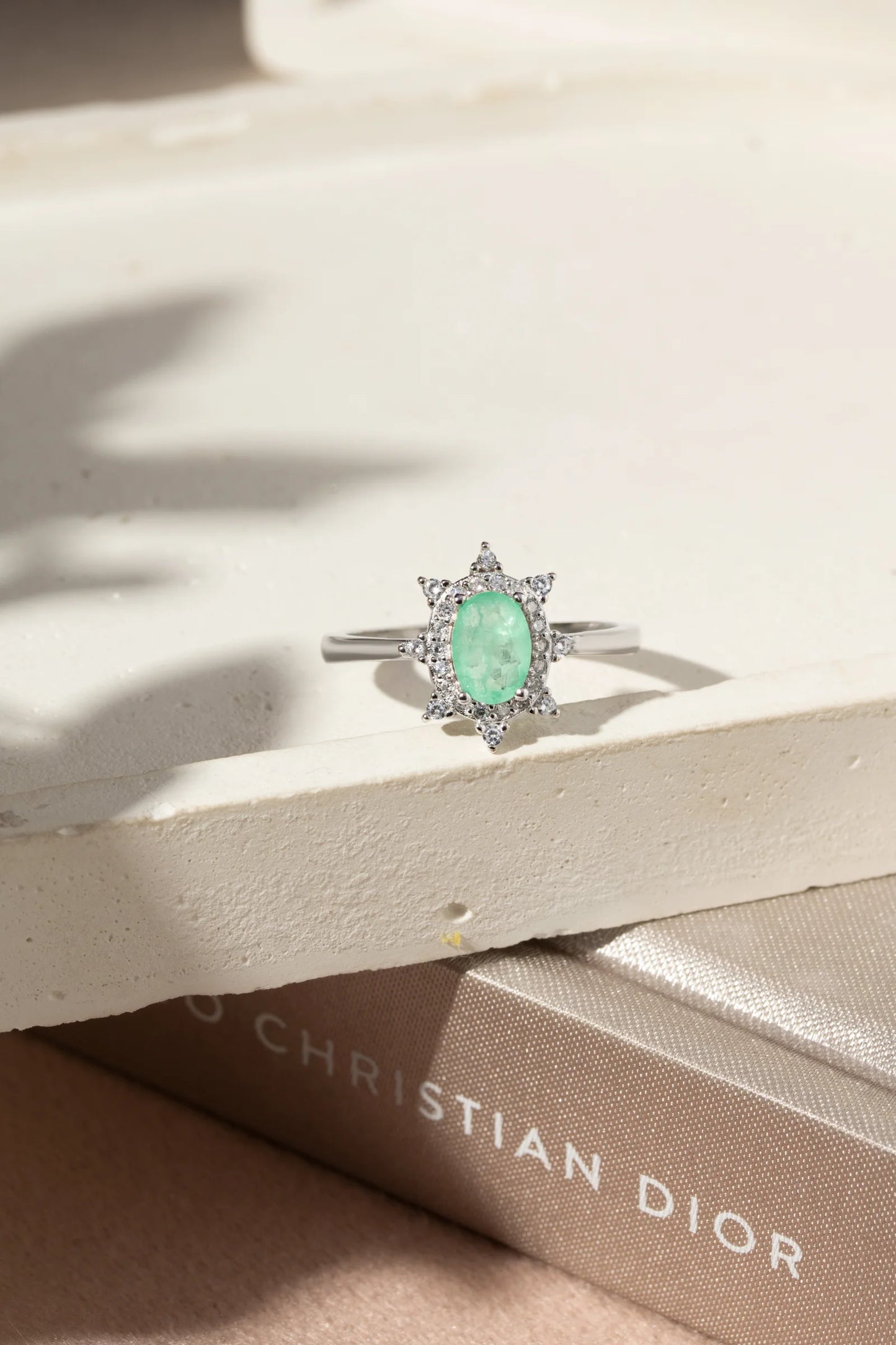 Fusion Colombian Emerald & White Zircon Ring