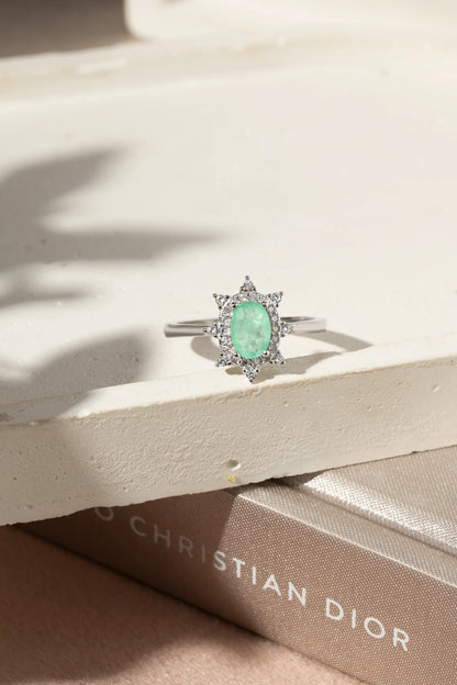 Fusion Colombian Emerald & White Zircon Ring