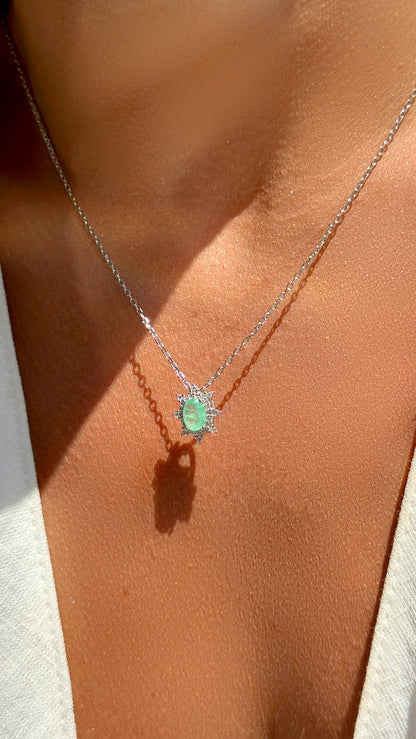 Colombian Emerald Fusion & White Zircon Necklace