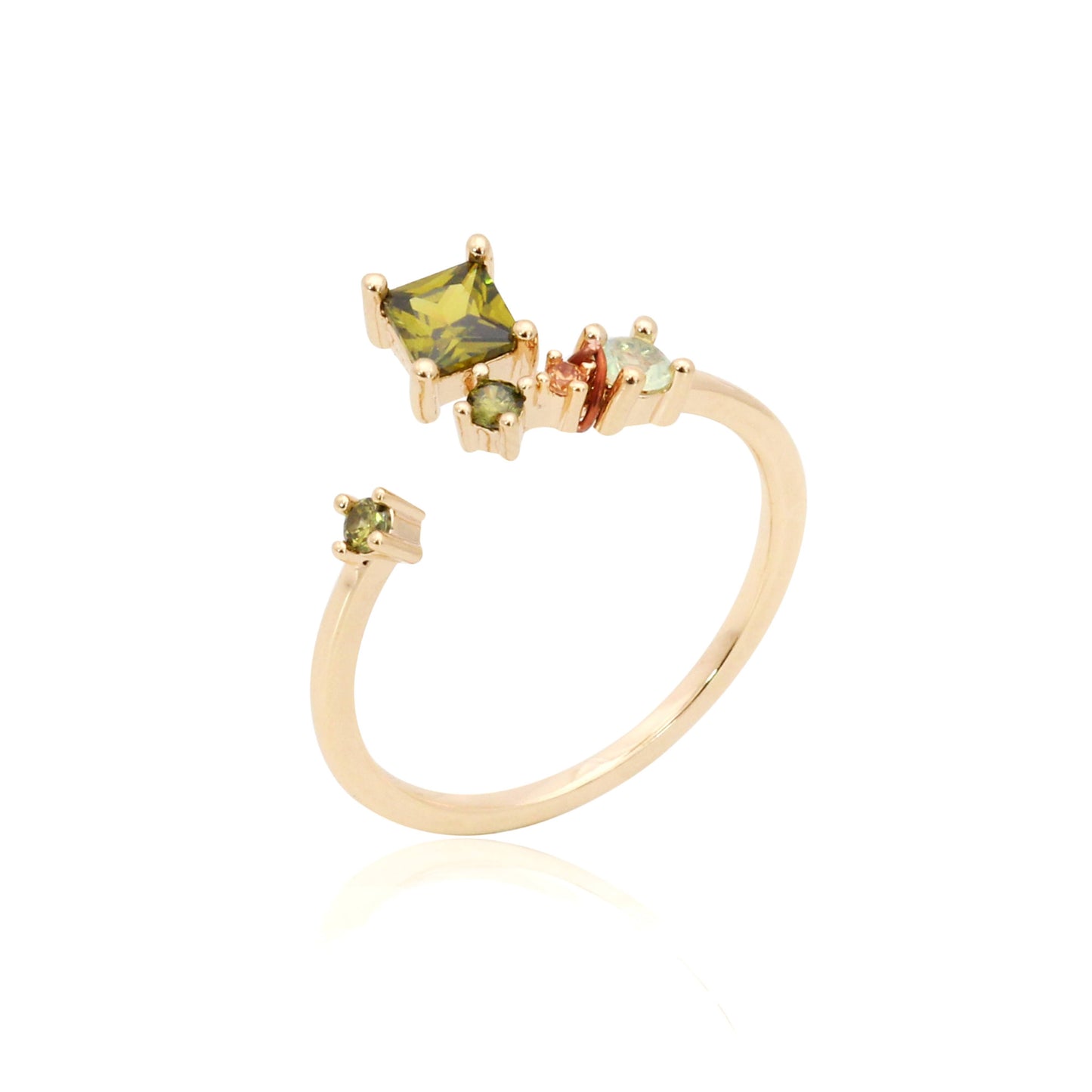 Crystal Peridot and Champagne Cubic Zircon Open Ring