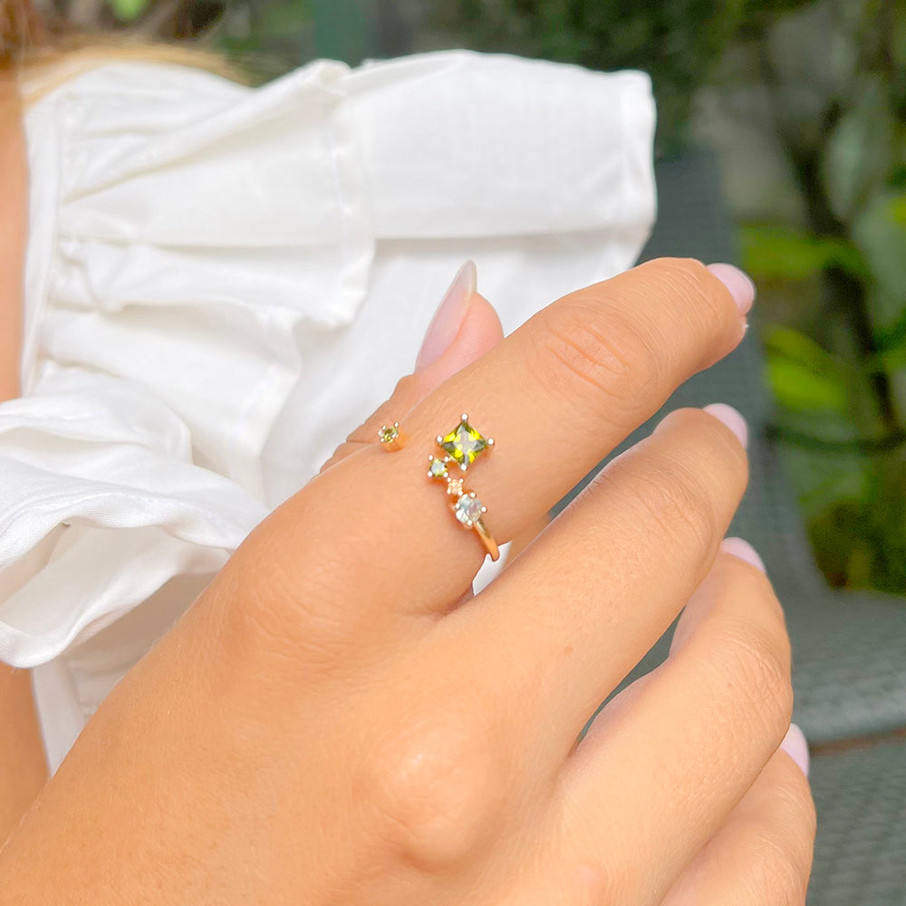 Crystal Peridot and Champagne Cubic Zircon Open Ring