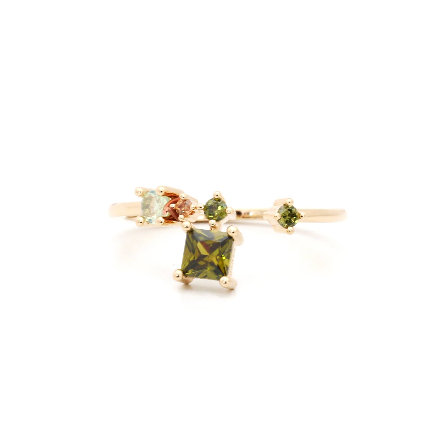 Crystal Peridot and Champagne Cubic Zircon Open Ring