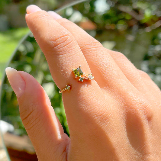 Crystal Peridot and Champagne Cubic Zircon Open Ring