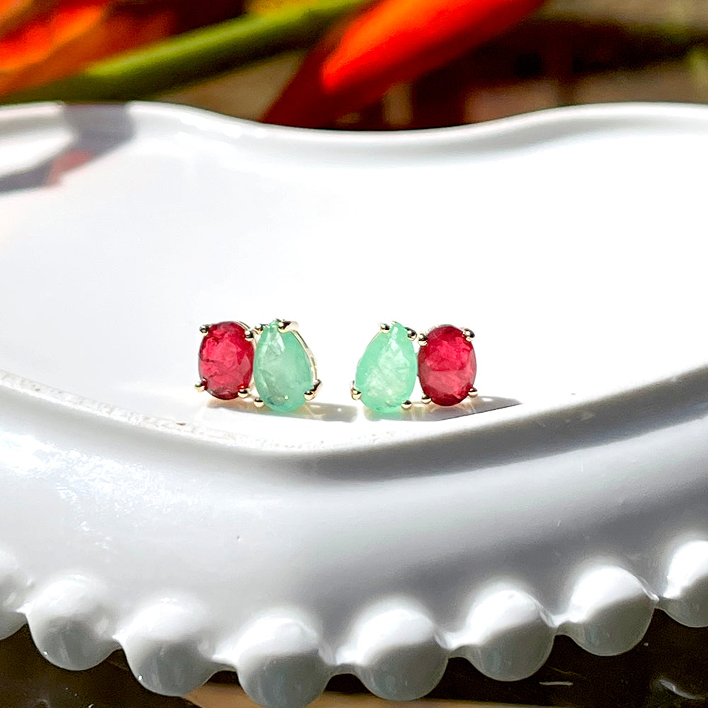 Colombian Emerald and Ruby Fusion Stones Earrings