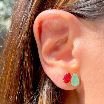 Colombian Emerald and Ruby Fusion Stones Earrings