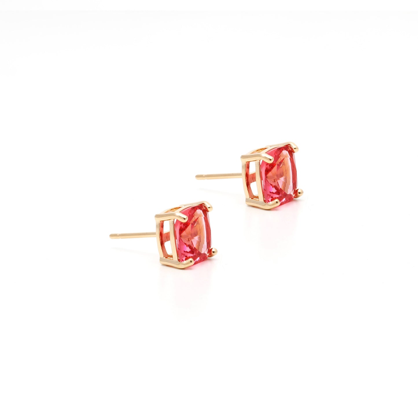 Pink Tourmaline Crystal Square Earrings