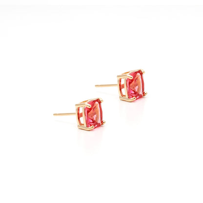 Pink Tourmaline Crystal Square Earrings