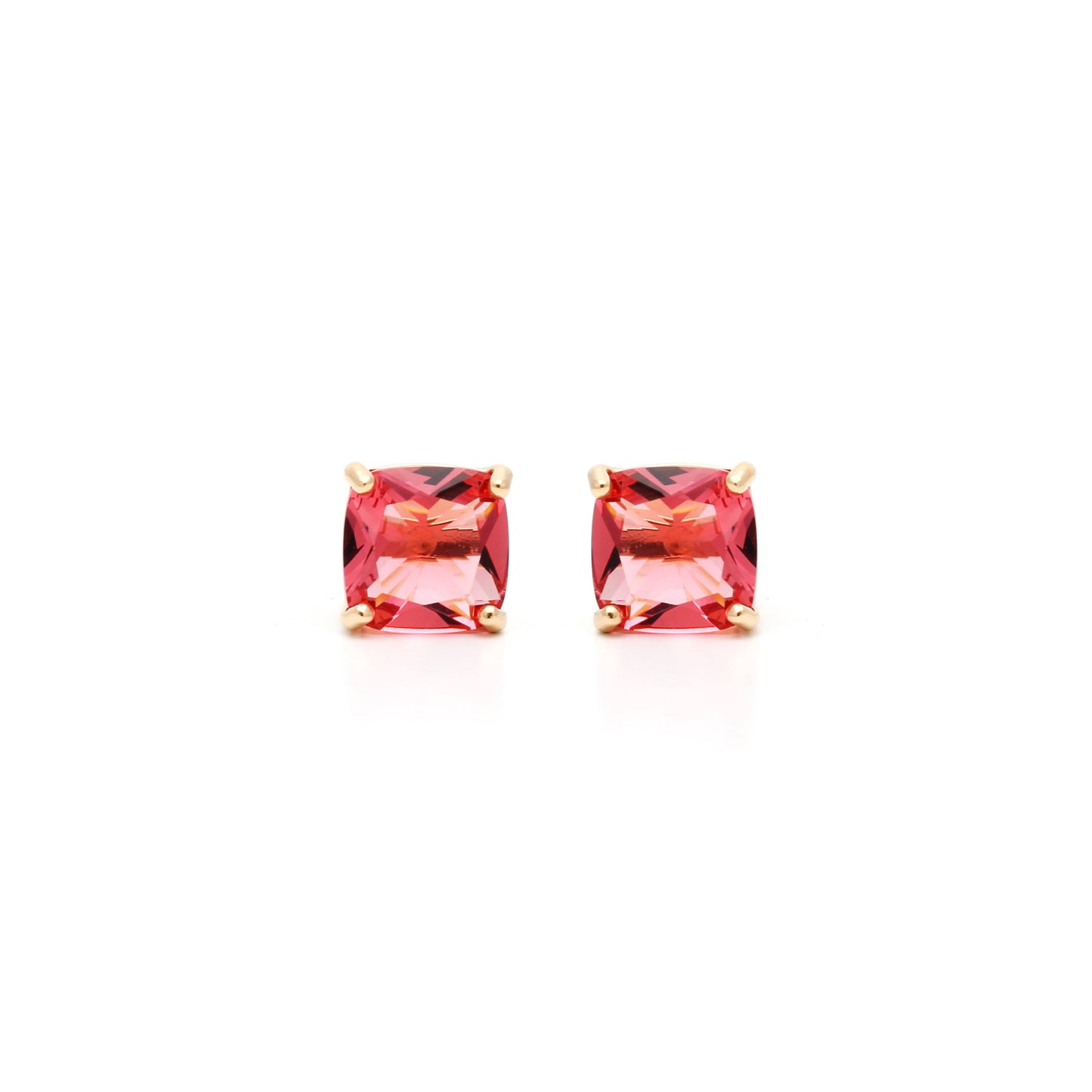 Pink Tourmaline Crystal Square Earrings