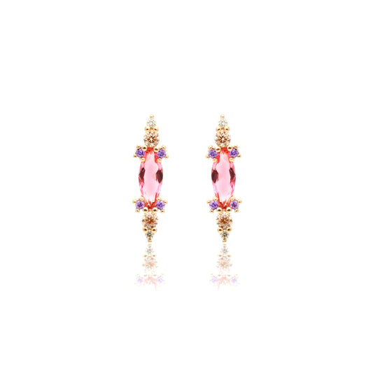 Citrine/Pink Tourmaline Crystal and Purple Zircon Earrings