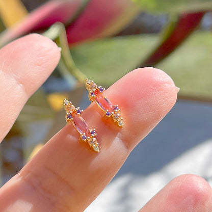 Citrine/Pink Tourmaline Crystal and Purple Zircon Earrings