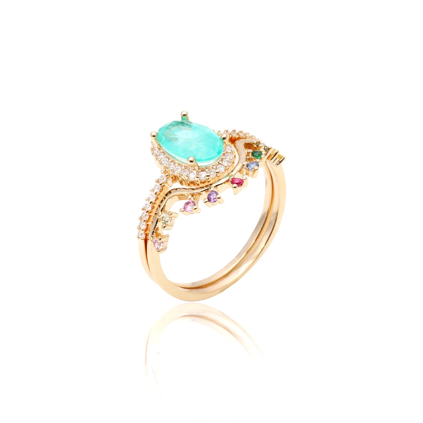 Colombian Emerald Fusion Stone and White/Multi Colour Zircon Ring