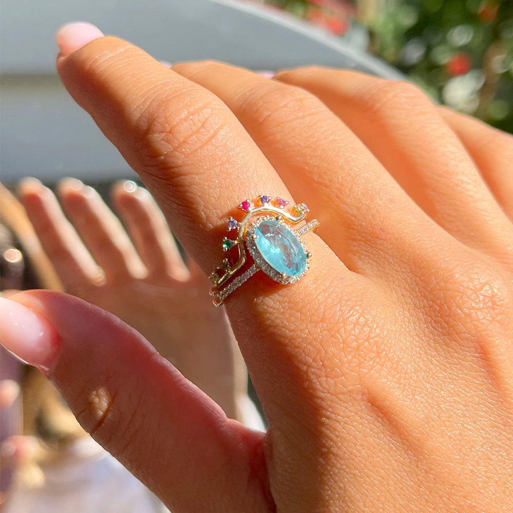 Colombian Emerald Fusion Stone and White/Multi Colour Zircon Ring