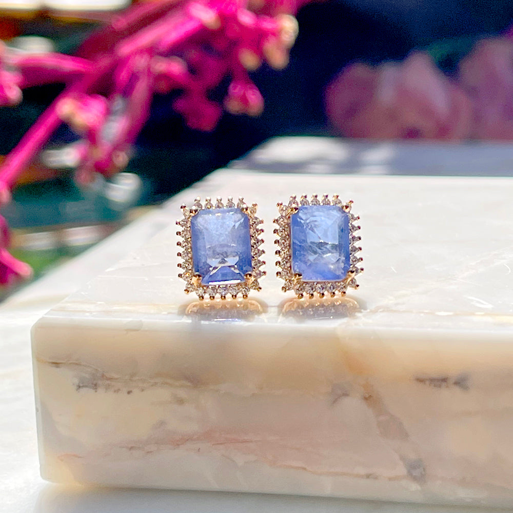 Tanzanite Fusion Stone and White Zircon Earrings