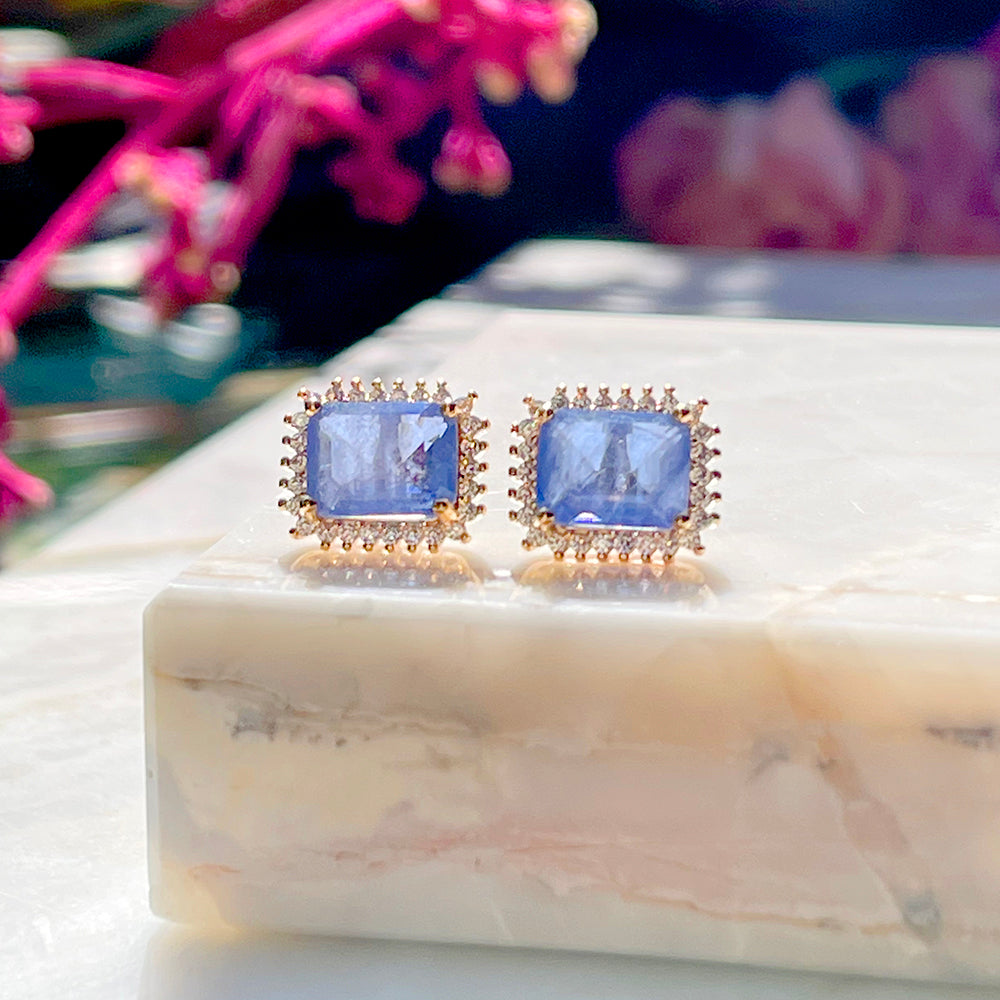 Tanzanite Fusion Stone and White Zircon Earrings