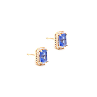 Tanzanite Fusion Stone and White Zircon Earrings