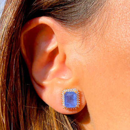 Tanzanite Fusion Stone and White Zircon Earrings