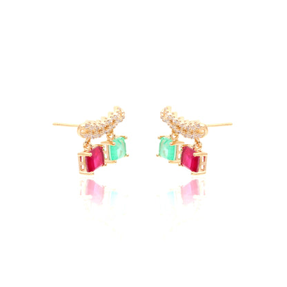 Pink Tourmaline/Emerald Fusion Stones and White Zircon Earrings