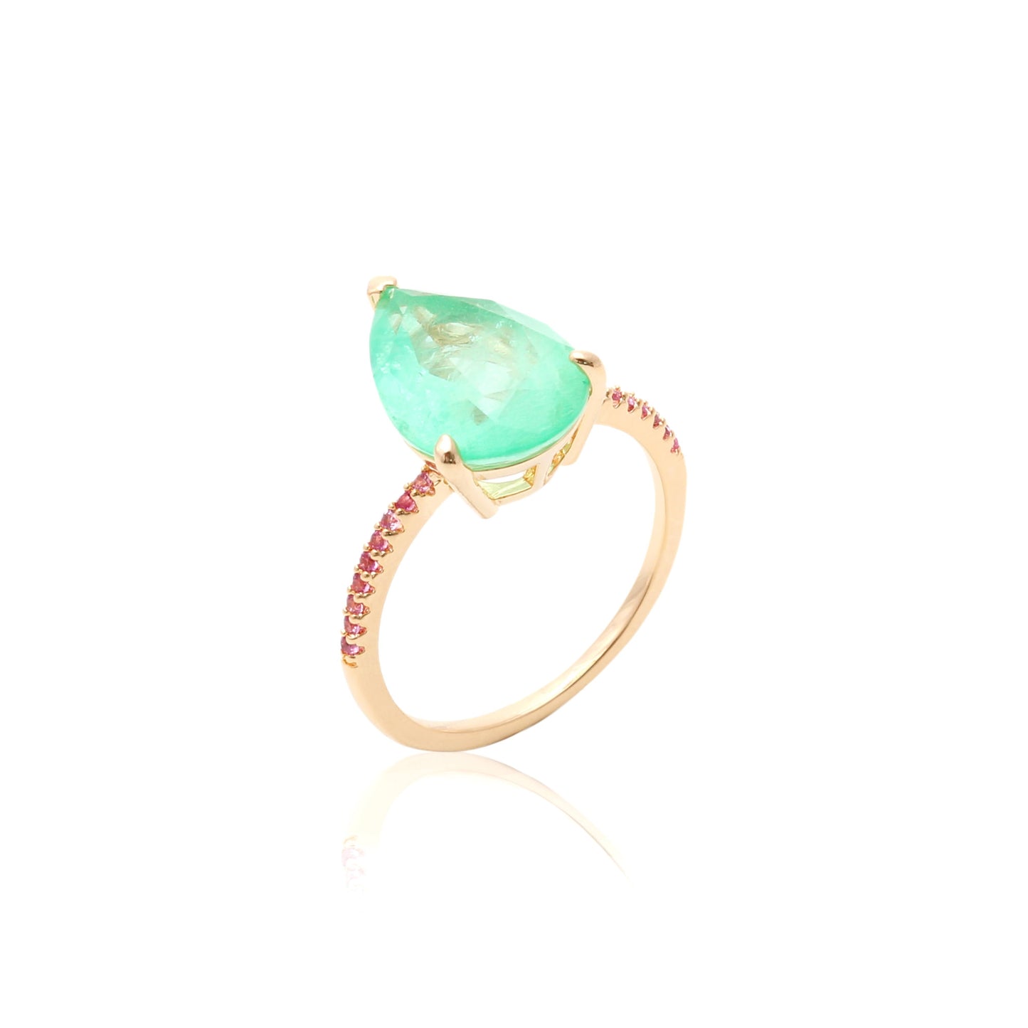 Colombian Emerald Fusion Stone and Pink Zircon Ring