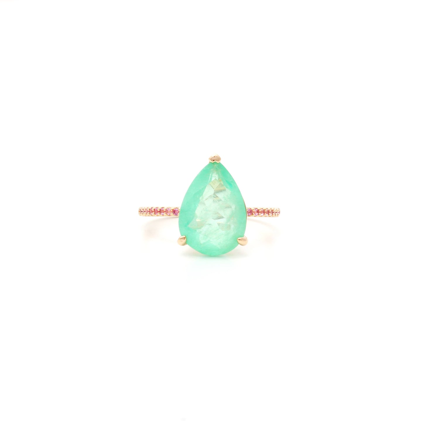 Colombian Emerald Fusion Stone and Pink Zircon Ring