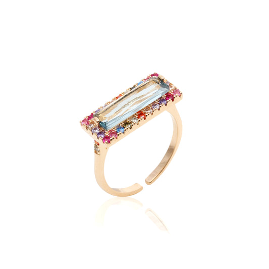 Blue London Crystal and Multi-Colour Cubic Zircon Ring