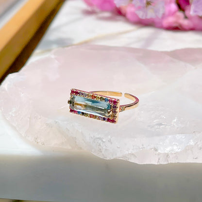 Blue London Crystal and Multi-Colour Cubic Zircon Ring