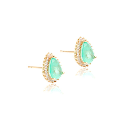 Colombian Emerald Drop Fusion Stone and White Zircon Earrings