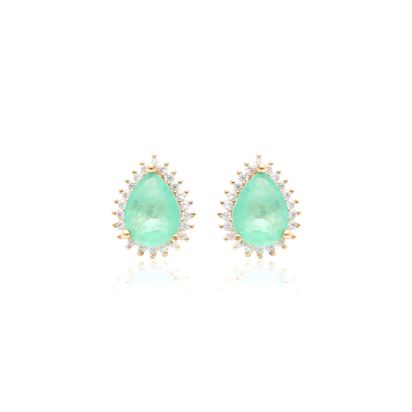 Colombian Emerald Drop Fusion Stone and White Zircon Earrings