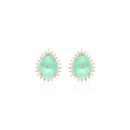 Colombian Emerald Drop Fusion Stone and White Zircon Earrings